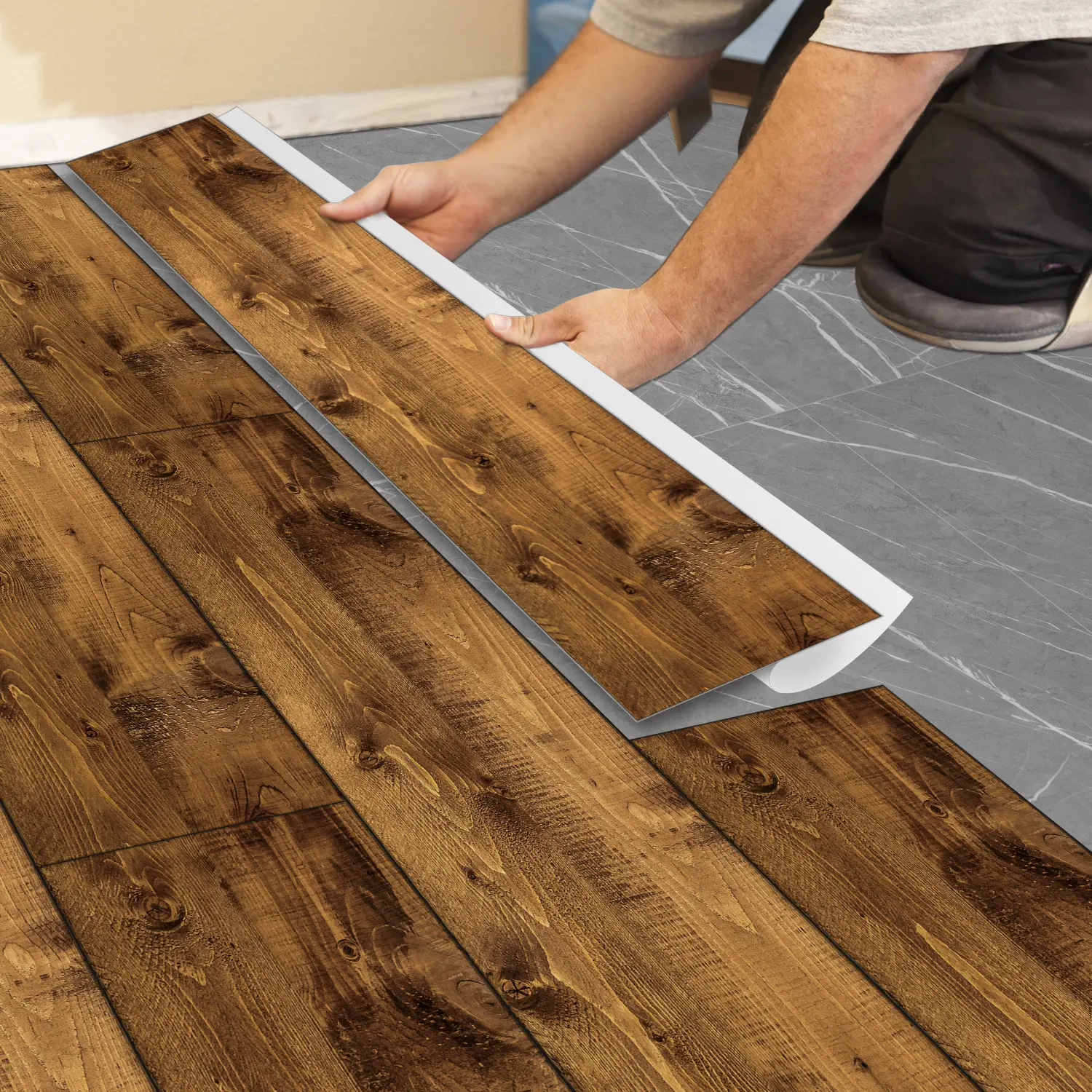 Self-Adhesive PVC Floor Decals, American-Style Wood Grain Finish, Waterproof PVC Material, Waterproof & Stain-Resistant, Ideal for Bathrooms, Kitchens, Bedrooms, Waterproof Pvc Flooring, Peel And Stick Flooring, Wood Grain Floors