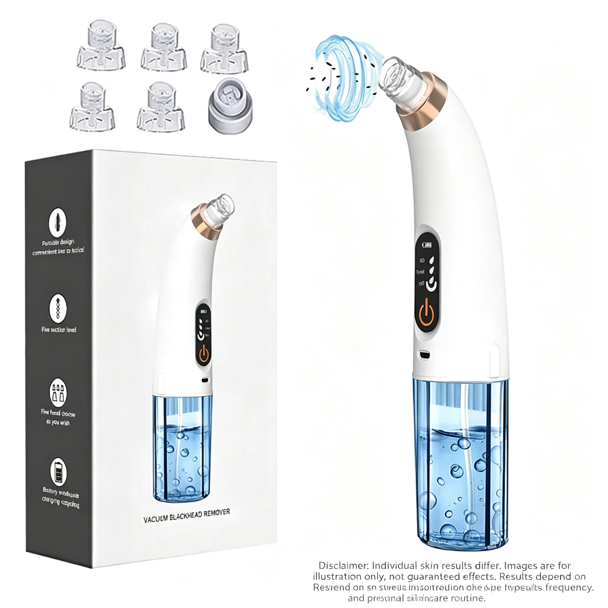 Rechargeable Blackhead Remover Facial Pore Vacuum for Gentle Blackhead Removal, Cordless Deep Cleanse Tool with Multiple Tips & Adjustable Suction fast, Portable, Removable