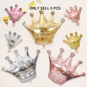 Crown Shaped Balloon, 5 Counts Mini Crown Aluminum Film Balloon, Birthday Party Decoration Supplies, Party Favors for Birthday Party, Balloon Arch Decoration