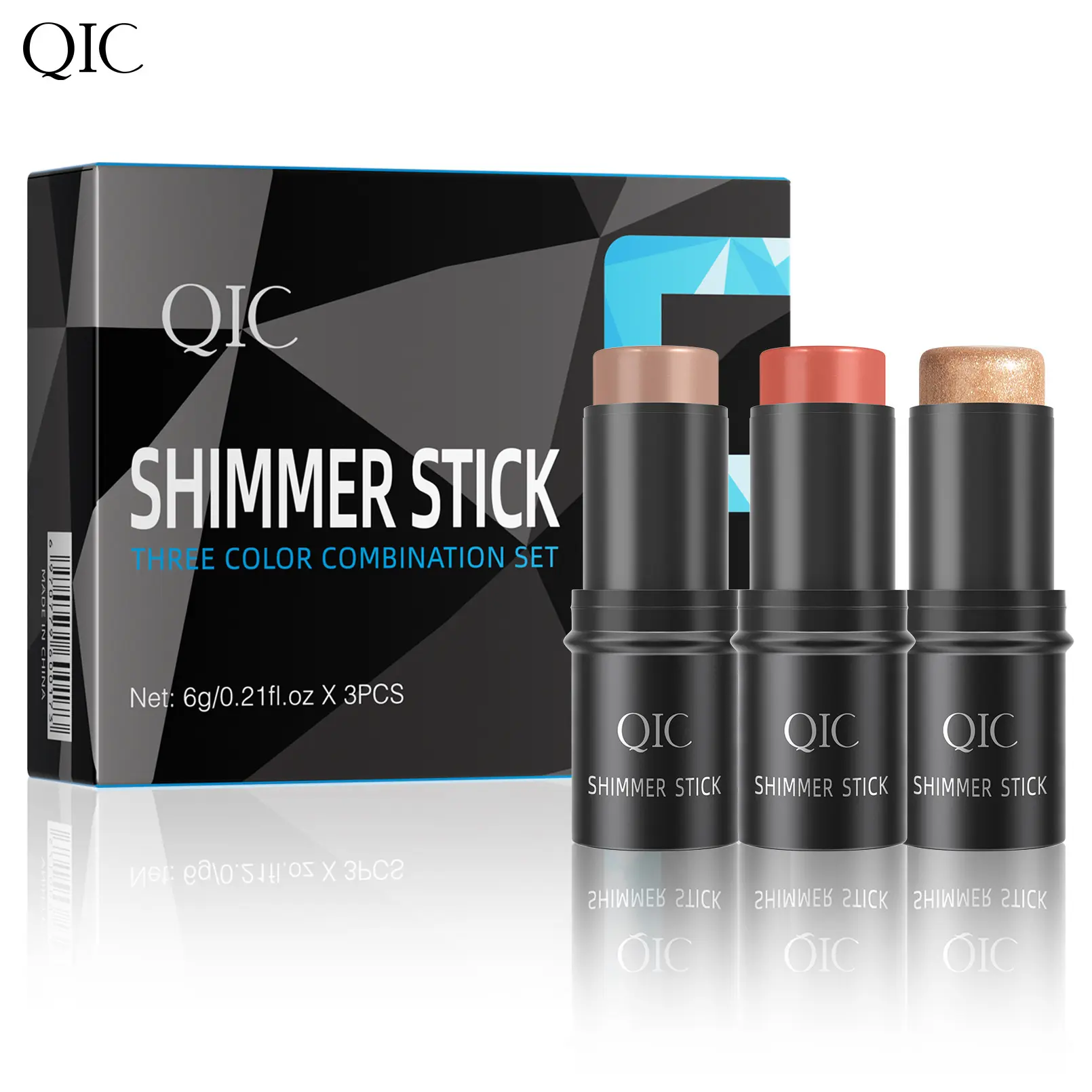 QIC 3-in-1 Multi-Functional Contour Stick Set Bronze Primer Concealer Highlighter Blush Shadow Stick