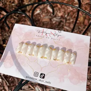 Angel white and it’s gold foil glossy hand made press on nails