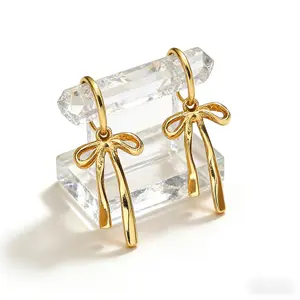14K Gold Plated Bow Hoop Earrings for Women, Trendy Ribbon Bow Dangle Drop Huggie Hoops, Cute Gold Earrings, Dainty Minimalist Gold Jewelry for Teen Girls, Everyday Wear Birthday Valentines Day Gift for Her, Viral TikTok Trending 2026 Earrings  &