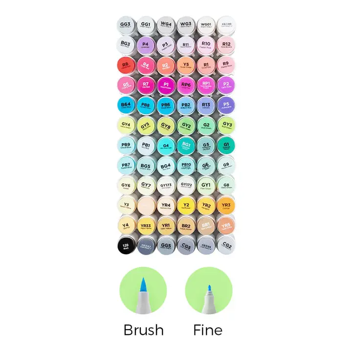 Ohuhu 72 Colors Honolulu B Brush & Fine Dual Tips-Alcohol-based Ink