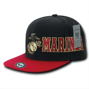 212 MAIN D-Day Military Cap - Marines, 6-Panel Embroidered Flat Bill Black Snapback with Plastic Snap