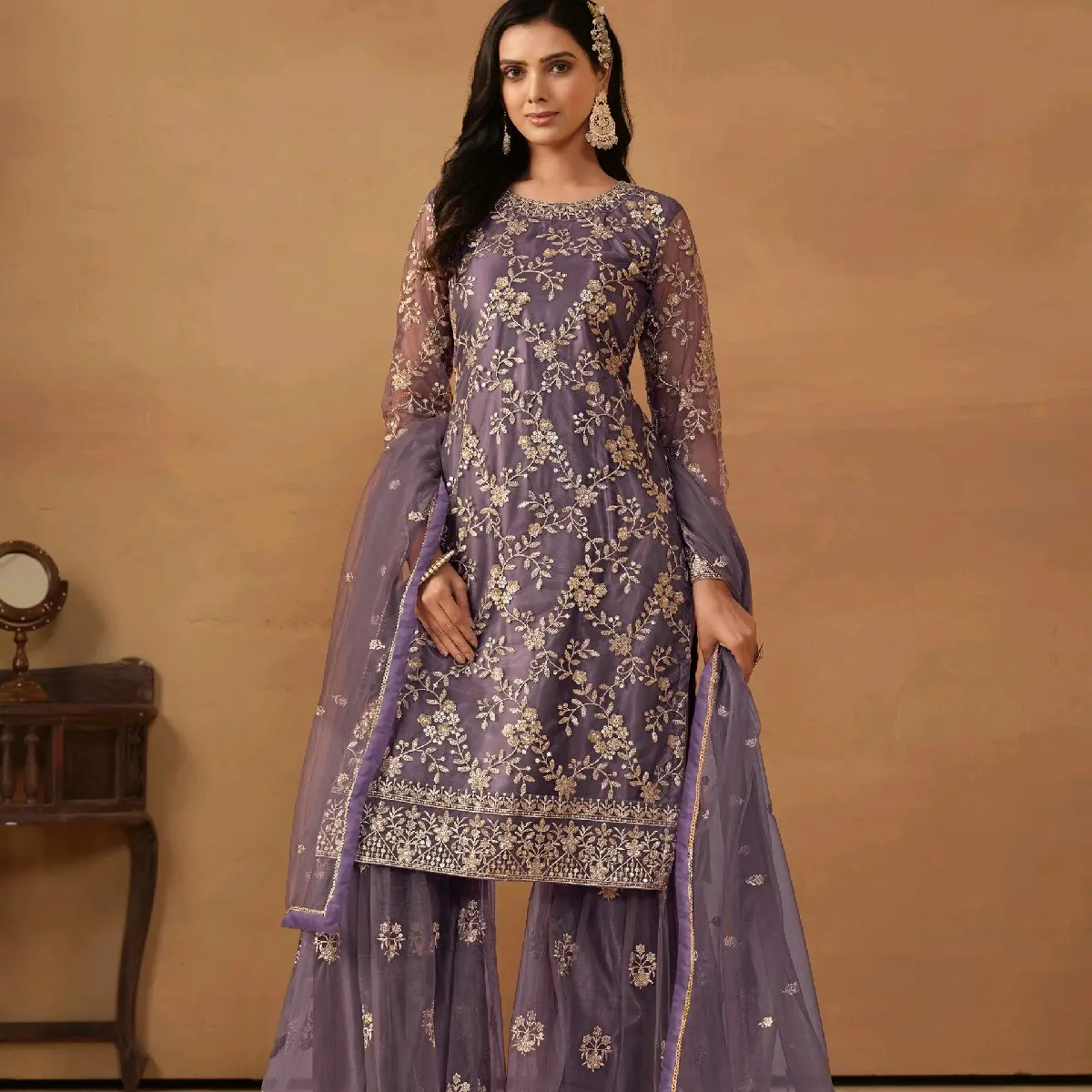 Yasmin 3 pcs Women Sharara Suit Traditional Indian Dress  Size: Medium