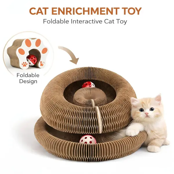 Kitty Curls Cat Toy - Foldable Accordion Cat Scratcher withBall - Magic Organ Cat Scratch Board for Interactive Play -Calming Features rascador paragatos multi-functional lounge pet bed furniture 2-in-1