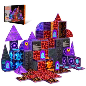 Magnetic Tile Set, Mine Shaft Lava Magnetic Blocks, 3D Stem Building Toy for Kids Ages 3-8, Creative Sensory Puzzle Gift