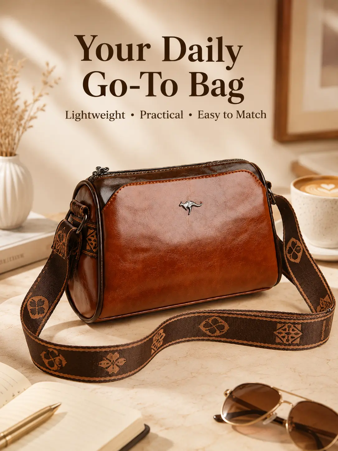 Stylish Vintage Leather Sling Bag,With Zipper Crossbody Bags for Women, Retro color Shoulder Bag saddle  bag  body  kiss  lock