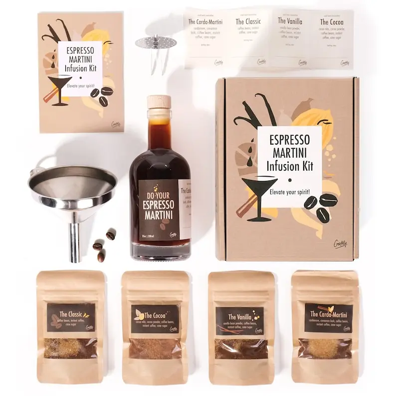 Espresso Martini Kit: Coffee Cocktail Gift Set, DIY Bartender Gift with Natural Vegan Infusions