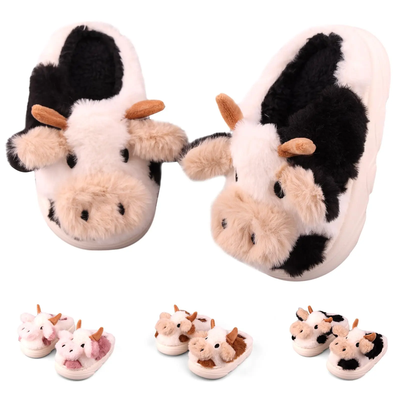 Cartoon Cow Cotton Slippers, Footwear Winter Indoor Outdoor Elegant Slippers for Women Girl Walking Shoes shaggy winter boots