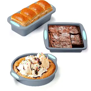 7.8 Inch Silicone Baking Tray Set, Non-Stick Cake Pans, Round & Square Cake Trays, Bread Loaf Pan, Cookie Sheet, Pizza Pan, Mini Cupcake Molds