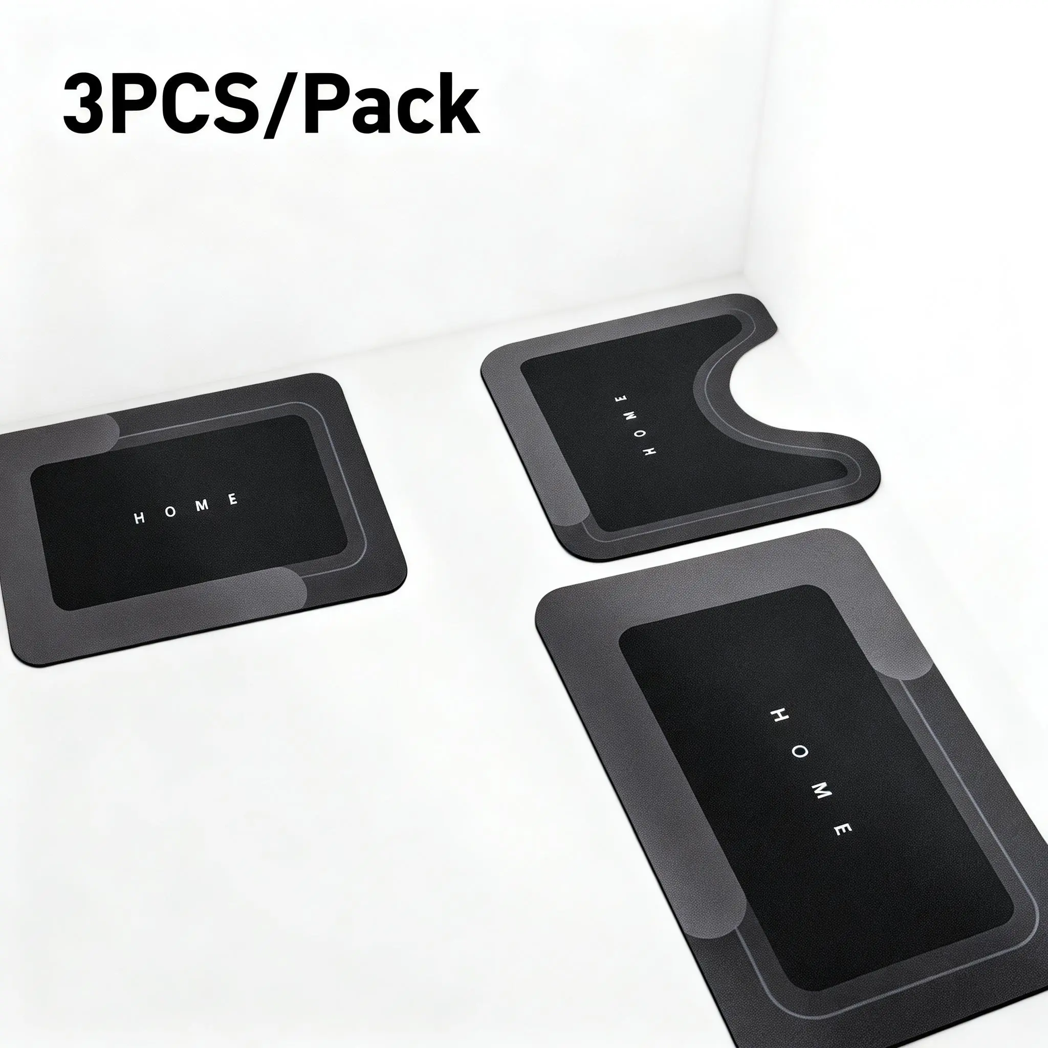 3Pcs Non-Slip Bathroom Floor Mats  Diatomite Bathroom Mat Set Non-Slip Water Absorbent Floor Rug Quick-Drying Interior Doormat for Bathroom, Kitchen & Laundry