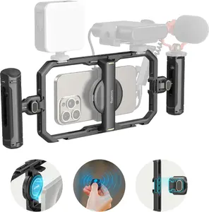 SmallRig Universal Quick Release Phone Cage Kit Basic, Aluminum Smartphone Video Rig Kit with Wireless Control Dual Handles and Phone Clip, Support for MagSafe, for iPhone for SamSung for Pixel - 641.7