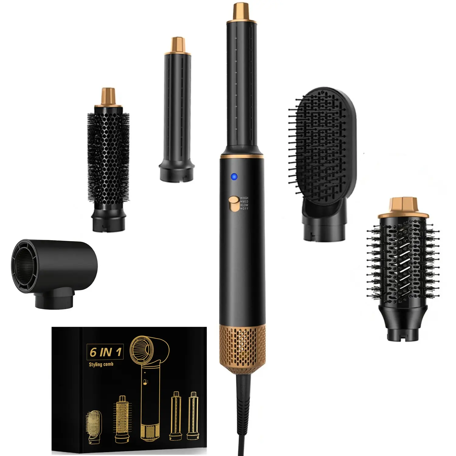 Air Wrap Hair Styler – 6-in-1 Multi Styler Hot Air Brush Set, Hair Styling Tools, 33,000 RPM, Curling Iron & Straightening Tool, Smooths & Dries Hair, HCS-Plus Model, Straightener and Curler, Multi Functional Styler