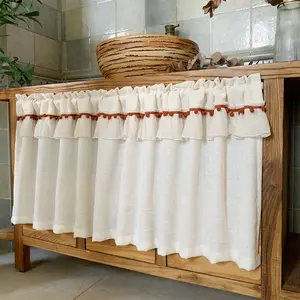 American Style Simple Raw Wood Vintage Light-Through Short Curtain, Dustproof Sun Protection Heat Insulation, Cabinet Cover