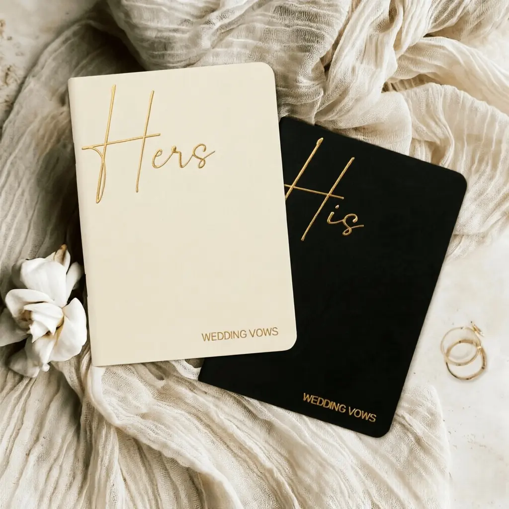 2 Pairs Couple Vow Books, Gold Foil Text Wedding Vow Book, Essential Wedding Supplies, Perfect for Couples' Commitment Ceremony