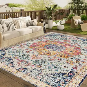 Vintage Boho Style Outdoor Rug, Waterproof Mat, Reversible Outdoor Camping Rug, RV, Porch, Deck, Camper, Balcony, Backyard Rug