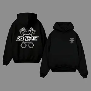 Chevrolet engine piston hoodie, featuring the classic piston and Chevrolet logo design, WrenchCore pattern, and a slim fit suitable for mechanics and car enthusiasts. A great gift for Chevrolet owners or diesel garage workers.