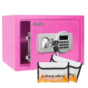 Voncabay Pink Medium Safe with Electronic Lock & Fireproof Bags for Cash Jewelry & Documents Secure Storage at Home or Office