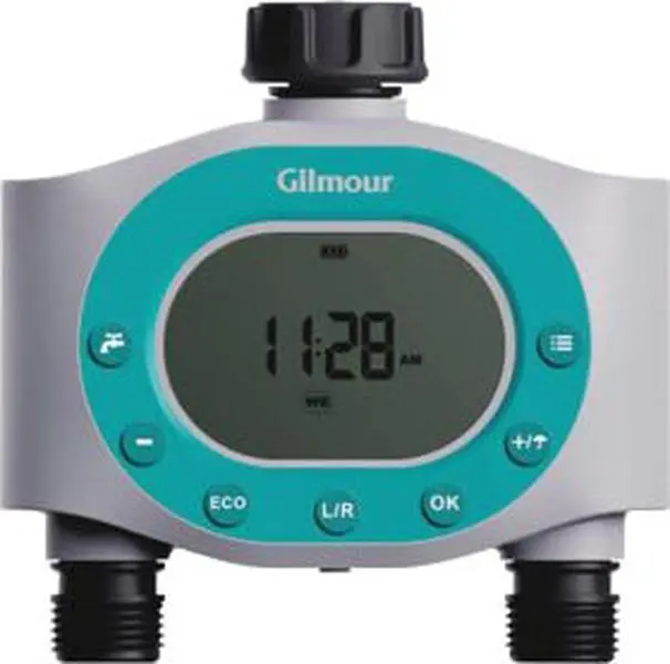 Gilmour 400GTD Electronic Dual-Outlet Water Timer for Kitchen Utensils, LCD Display, Easy to Set, Battery-Operated (Requires Batteries)