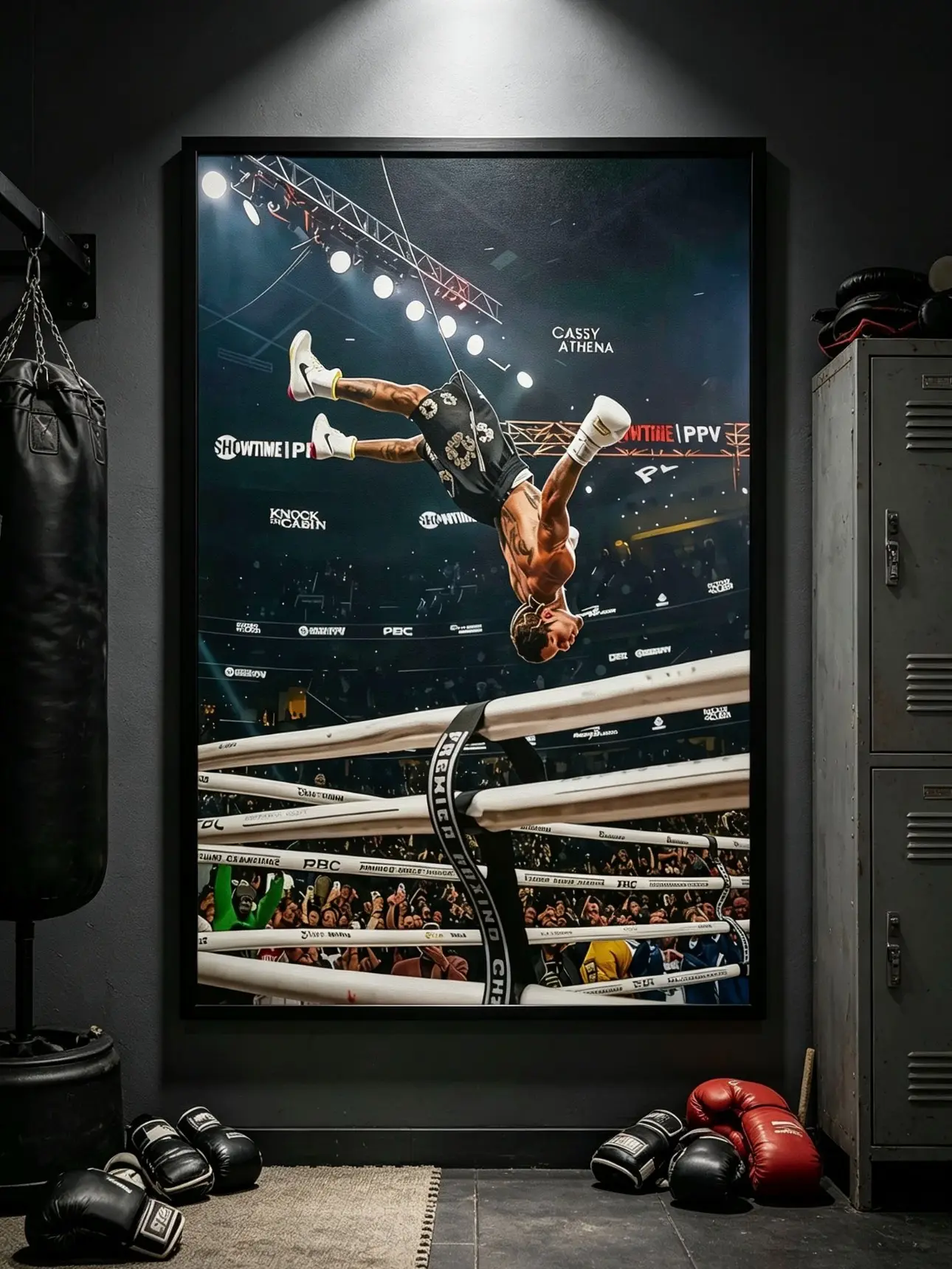Vintage Boxing Champion 1-Piece Flip Canvas Poster - HD Vibrant Image Print Design, Wood-Mounted Boxed Wall Decor, Dynamic Fight Sports Bedroom & Men's Room Decor Gift for Combat Sports Fans