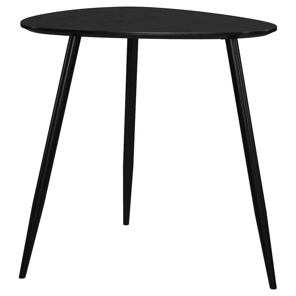 Modern Solid Wood Corner Side Table - Triangular Tabletop, Black Accent, Soft Edges, Tapered Legs, Blacked Out Aesthetic, Portable Tabletop Living Room Indoor Furniture, Side Tables