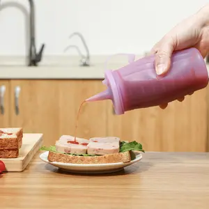 12 oz Silicone Condiment Squeeze Bottles for Sauces, Leak Proof Condiment Containers with Extra Interchangeable lid, Easy Squeeze for Oil, Honey & Dressings