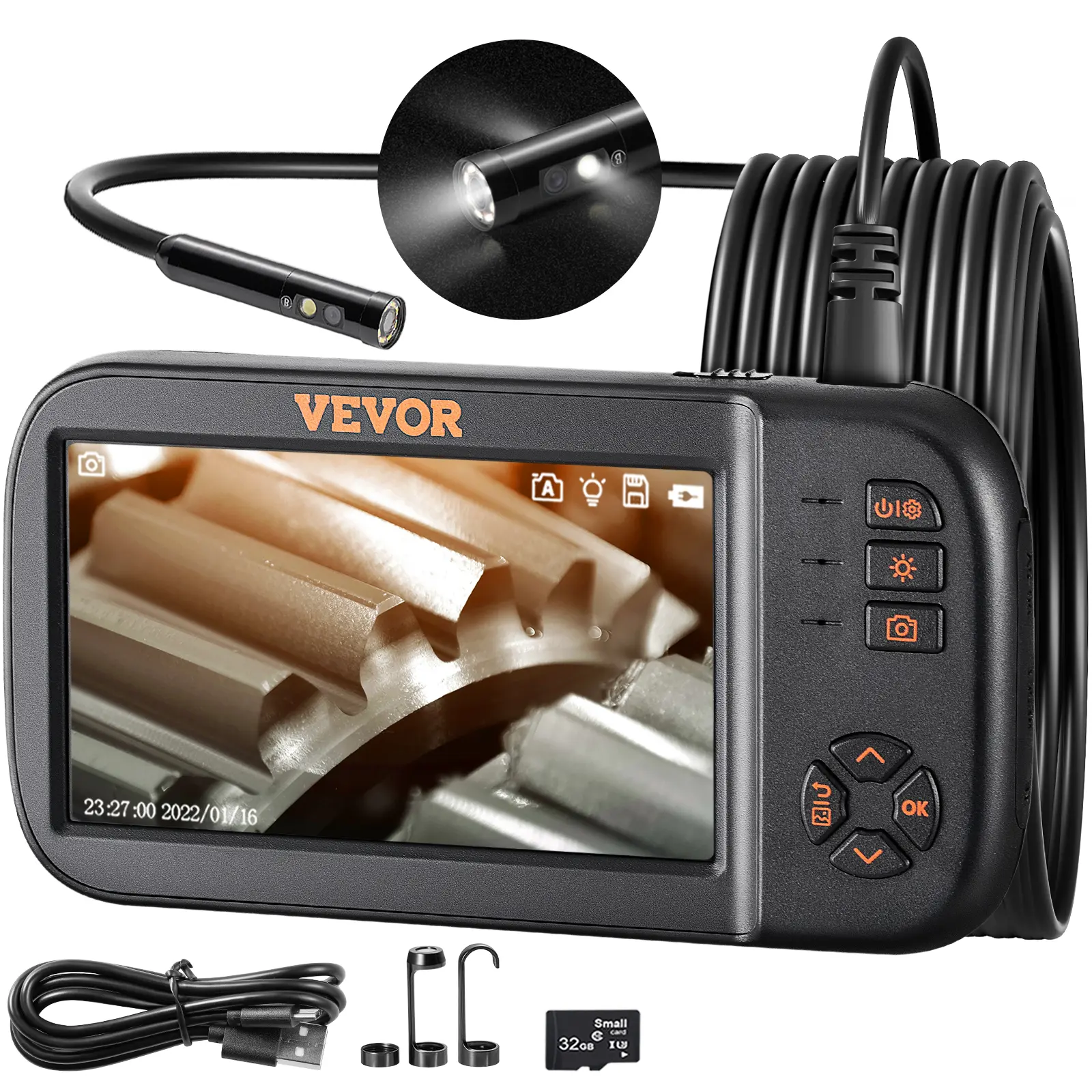 【DealsForYouDays】VEVOR Borescope Camera,Triple Lens Endoscope Camera with Light4.5" Screen 1080P Inspection Camera with 10 LED LightIP67 Waterproof Drain Snake Camera for AutoPlumbing (16.5FT Cable32GB Card)