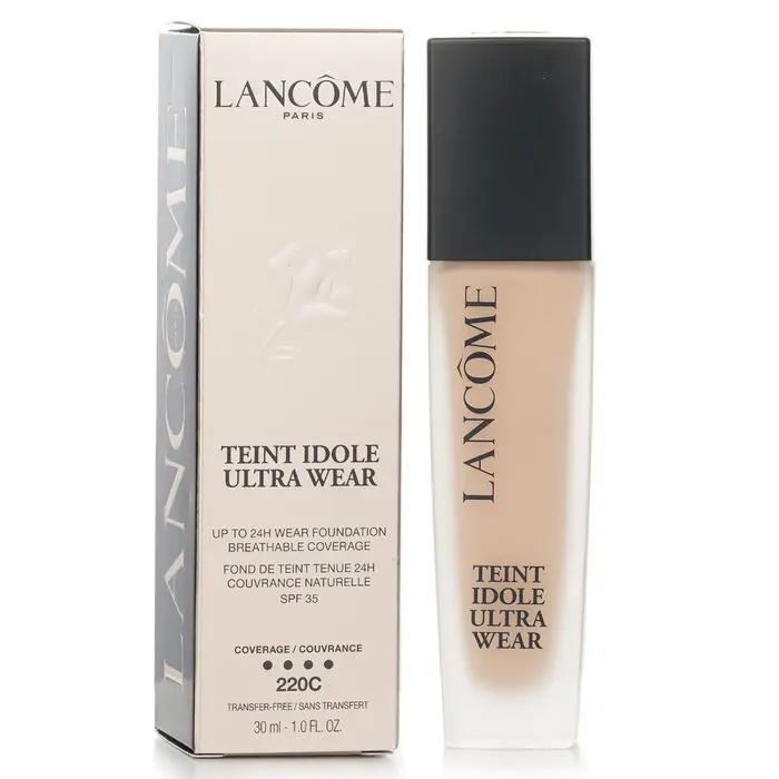 Lancome Teint Idole Ultra Wear Foundation - #220C, 24H Wear, Breathable Coverage, SPF35, Cosmetic Concealer with Hyaluronic Serum for Acne-Prone Skin, Sensitive, Makeup