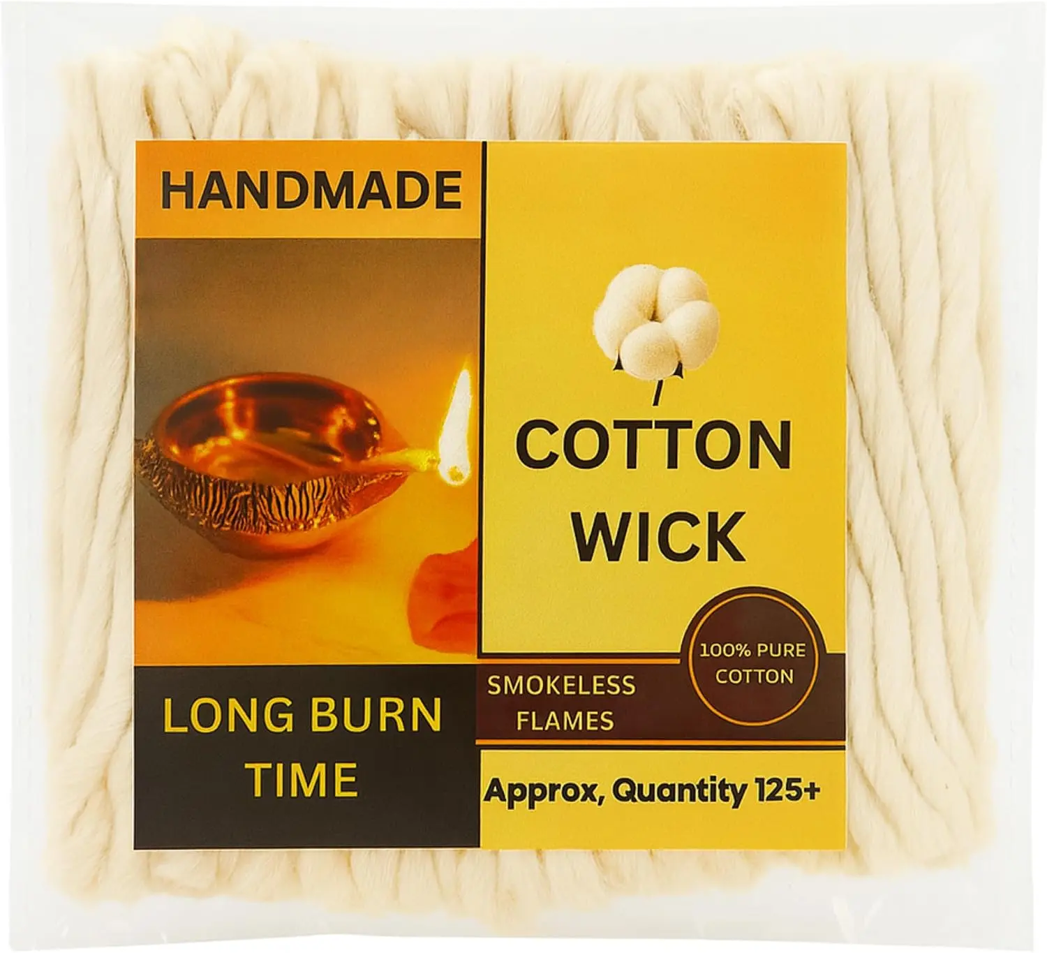Cotton Wicks for Oil Lamps, Diya & Candles – 100% Natural Hand-Rolled Cotton, Smokeless Long-Burning Wick for Prayer, Meditation & Home Décor – Pack of 125