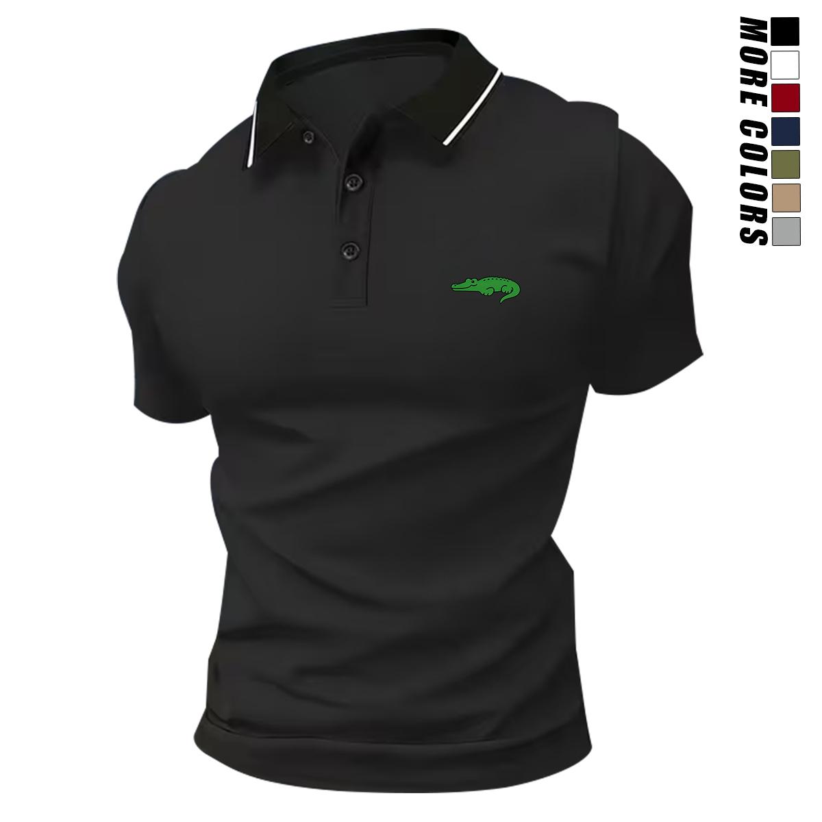 Pack of 5 summer men’s short-sleeve polo shirts with turn-down collar and crocodile print; casual sportswear tops for men—essential for business travel, dates, and home wear | Breathable, comfortable fabric; casual style | Golf shirt