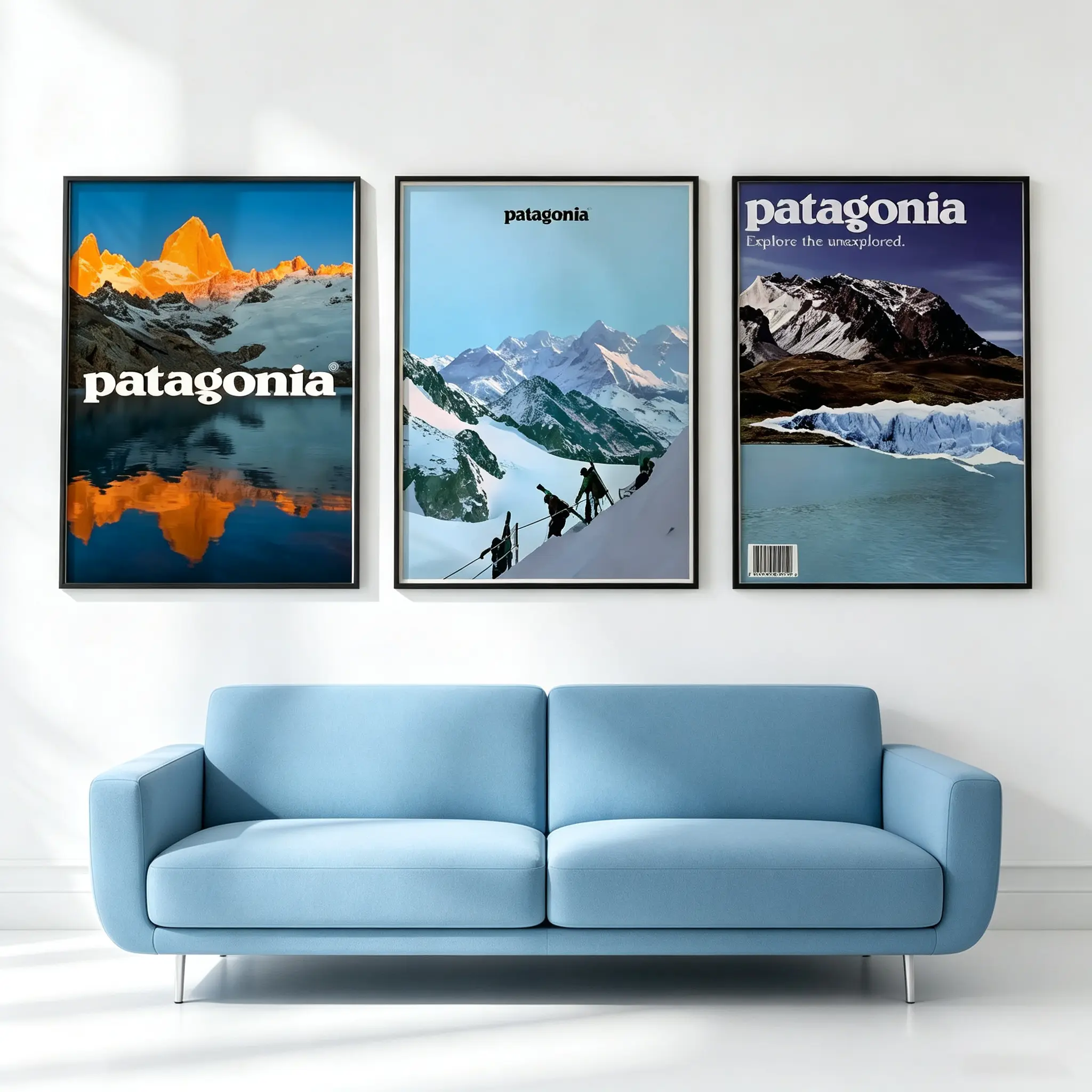 Patagonia Vintage Snow Mountain Landscape Wall Art Poster, Nature Scenery Print for Outdoor Adventure Explorers, Ski Glacier Mountain Home Decor, Artwork, Decoration