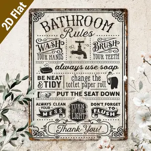 Bathroom Rules Metal Sign, 8x12 Inch Vintage Wall Decor for Home Bathroom, Rustic Tin Sign with Funny Bathroom Rules, Wash Your Hands, Brush Your Teeth, Change Toilet Paper Roll, Farmhouse Bathroom Decoration for Home, Toilet, Restroom, Laundry Room