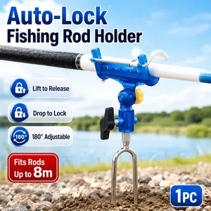Automatic Locking Fishing Rod Rack, 180° Adjustable Ground Stake, Ideal for Shore, Lake, River Fishing, Hands-Free Rod Holder