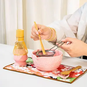 Japanese Matcha Tea Set with Cherry Blossom Bowls, 4/8 Piece Traditional Gift Box, Elegant Ceramic Tea Accessories for Tea Lovers