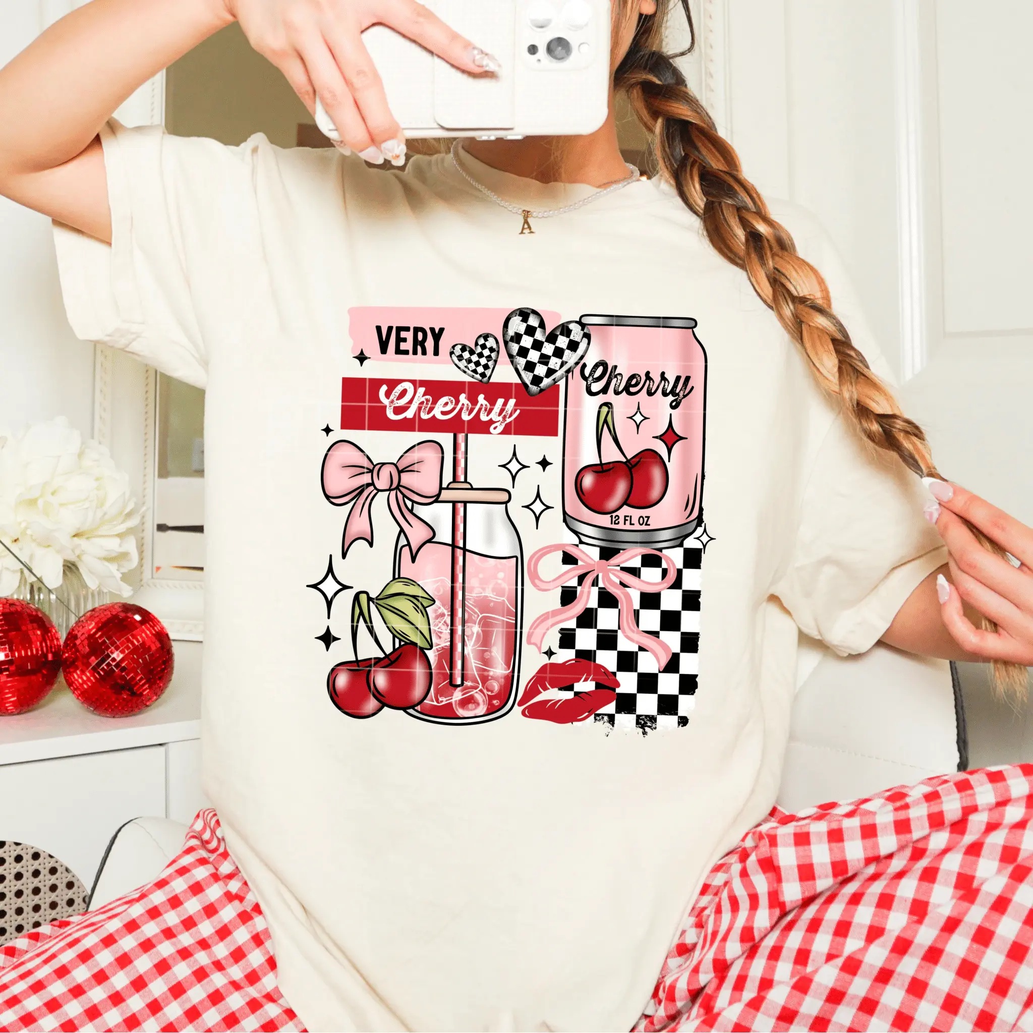 RTS VERY CHERRY CAN CHECKER CHERRIES DTF DIRECT TO FILM transfers ADULT 10X11 20-X
