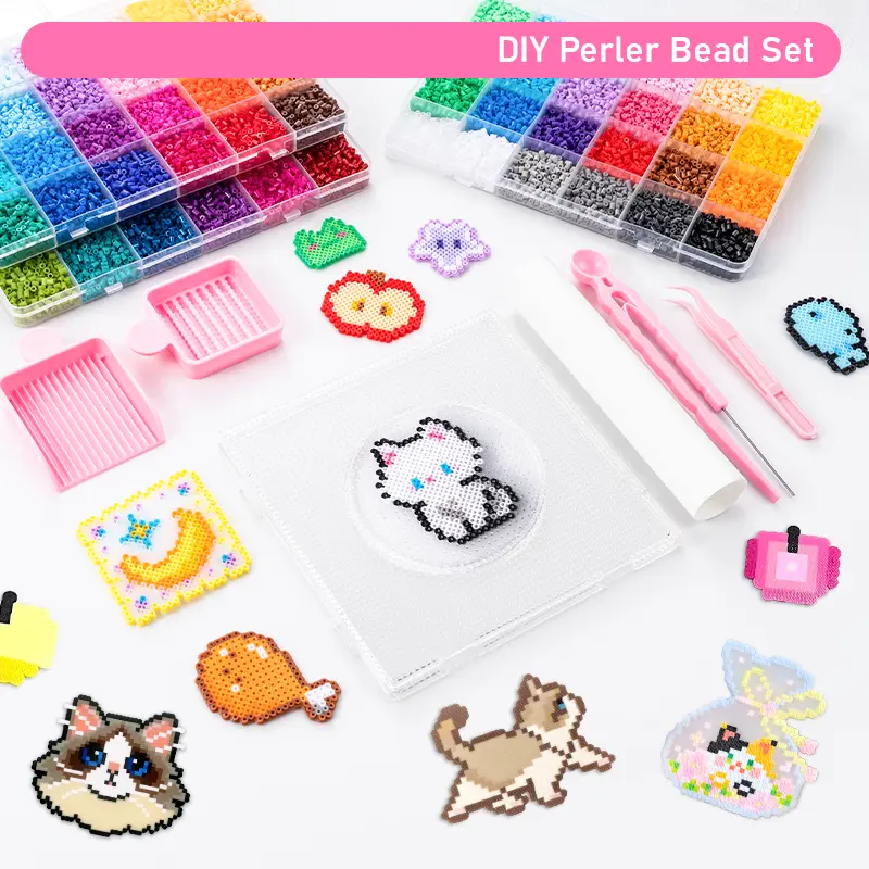 DIY Fuse Beads Kit Pixel Art Craft Set with Iron, Creative Bead Making Supplies for DIY Projects, Room Decor & Gifts Bead Kits Beading Supplies Beads For Crafts Plastic Beads