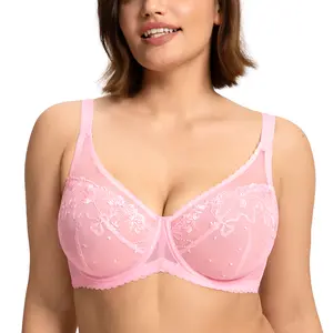 HSIA Ophelia Elegant Embroidered Unlined Breathable Sheer Mesh Lace Underwire Plus Size Full Coverage Bra Support Minimizer Anti Sagging Big Bust Polka Dot Sexy Lingerie Everyday Bra