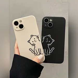 TPU Mobile Phone Case with Line, Crooked Head Cat & Straight Edge Rubik's Cube Designs, Compatible with iPhone 16/16Plus/16Pro/16ProMax/15/15Plus/15ProMax/14/14Plus/14Pro/14ProMax/13/13Pro/13ProMax/12/12Pro/12ProMax/11/11ProMax (Black), Phone Accessories