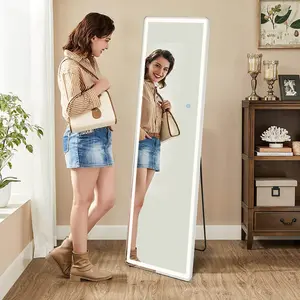 LED Full Length Mirror 64"x21" Oversized Standing Mirror with 3 Color Lights, Lighted Floor Standing Mirror for Bedroom Decor Adjustable Brightness Touch Button Control