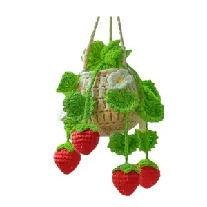 Car Hanging Decoration Fruit Plant Decoration Car Rearview Mirror Hanging Basket Car Interior Creative Handmade Crochet Strawberry