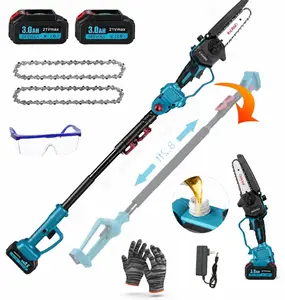 SEEVOLX 2-in-1 Brushless Mini Chainsaw, 6 Inch Cordless Electric Pruning Saw with 2 x 21V 3.0Ah Batteries, 8.2ft Telescopic Pole Saw with 180° Rotating Head, Portable Tree Trimmer for Yard, Garden & Branches Cutting