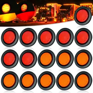 16Pack DC12V 2.5" 13 LED Round Trailer Clearance Marker Lights Sealed Front Rear Side Indicators Lamp with Grommet, Universal for RV Camper Van Caravan - Amber & Red