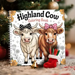 Luxurious Scottish Highland Cow Design Spiral Bound Book, 24 Pages Single-Sided Print, Holiday Decorations, Relaxing Creative Expression
