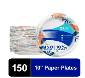 Everyday Disposable Paper Plates, 10", Multicolor, 150 Count