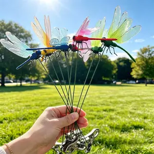 4pcs 3D Simulated Dragonfly Ornaments - Non-Chemical Insect Guard, Bird & Fly Deterrent, Garden Outdoor Backyard Garden Accessories for Courtyards, Camping