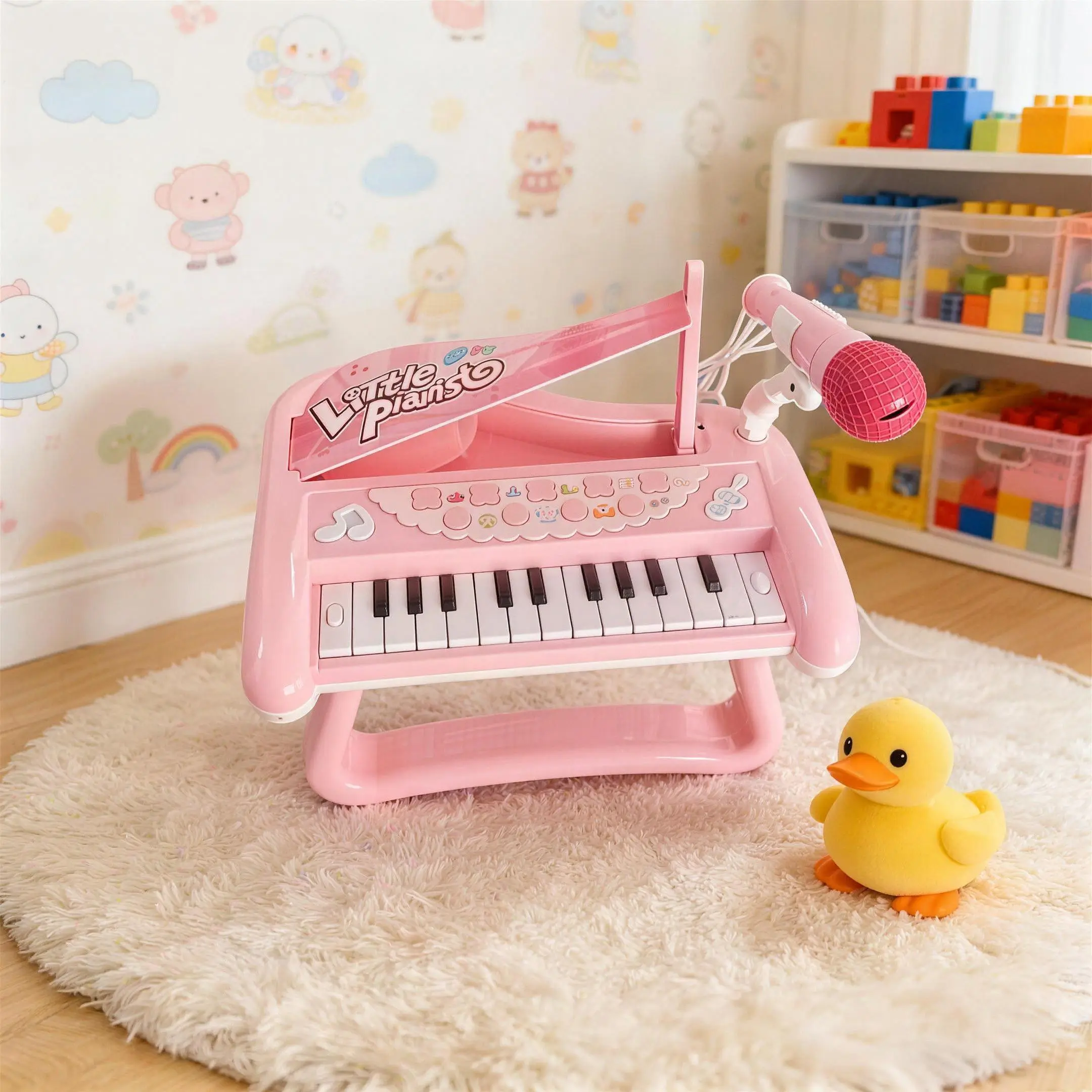 Pink Multi-Functional Mini Kids Piano - Mini Keyboard with Built-in Songs, Sound Effects, Light-Up Effects, Sing-Along Microphone - Baby Musical Enlightenment, Simple Music Training, Birthday Gift