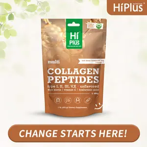 HiPlus 477g Multi Collagen Peptides Powder - 8-in-1 Full Spectrum Hydrolyzed Formula (Types I,II,III,V,X) with Hyaluronic Acid, Biotin, Vitamin C, Organic Unflavored 1-Month Supply Beauty Dietary Supplement