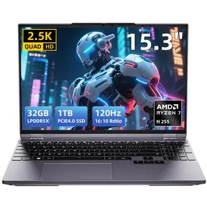 Forza 15X Pro Gaming Laptop with Ryzen7 H 255, 32GB RAM 1TB SSD, QHD 120Hz IPS, Radeon 780M, Backlit Keyboard, Triple 4K Display, TF Card Support, Performance Laptop Computer for Business, Home, Students