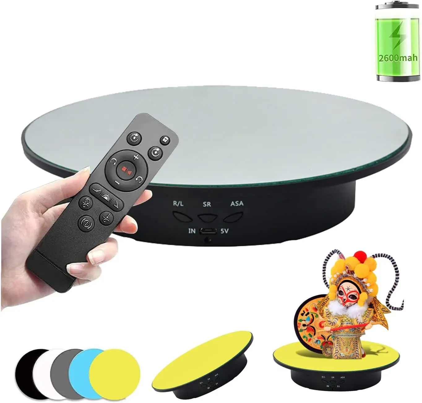 360 Degree Rotating Display Stand 360 Degree Photography Turntable with Remote Control 5 PVC Backgrounds Battery/USB Power Supply for Photography Product Shows